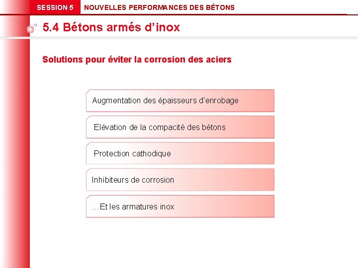 SESSION 5 NOUVELLES PERFORMANCES DES BÉTONS 5. 4 Bétons armés d’inox Solutions pour éviter