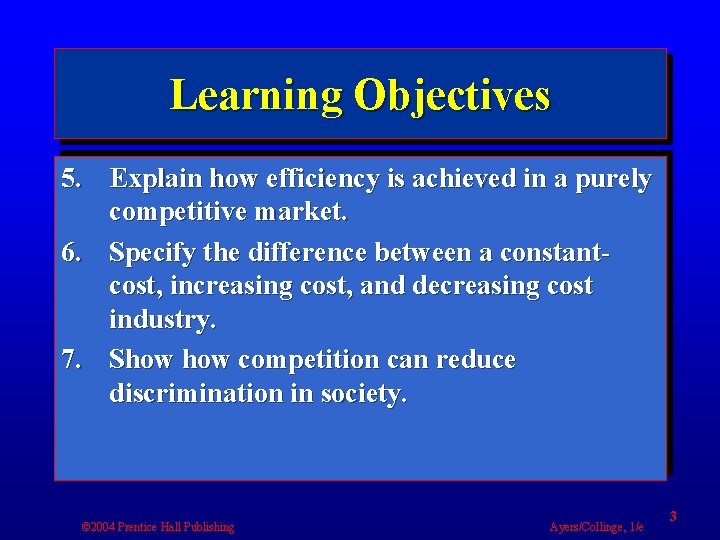 Learning Objectives 5. Explain how efficiency is achieved in a purely competitive market. 6.