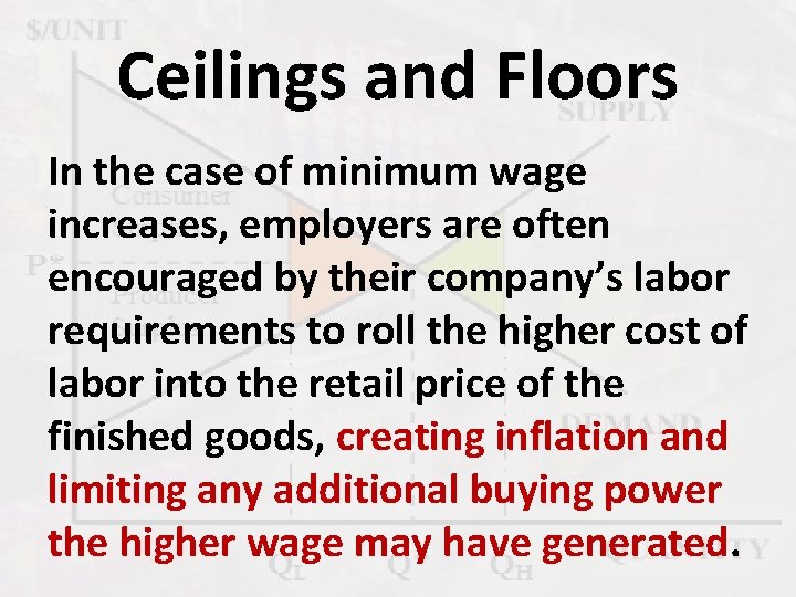 Ceilings and Floors In the case of minimum wage increases, employers are often encouraged