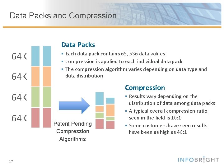Data Packs and Compression Data Packs 64 K § Each data pack contains 65,