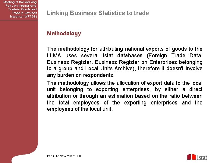 Meeting of the Working Party on International Trade in Goods and Trade in Services