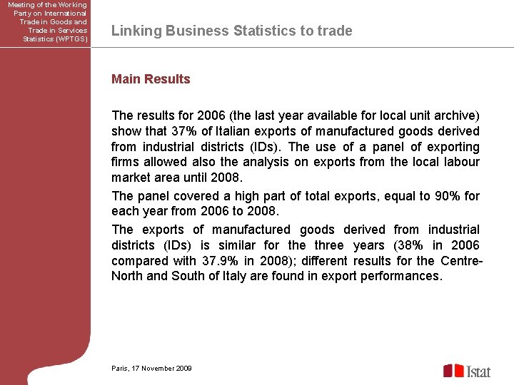 Meeting of the Working Party on International Trade in Goods and Trade in Services