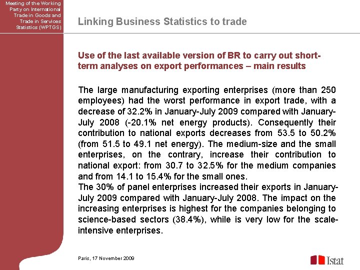 Meeting of the Working Party on International Trade in Goods and Trade in Services