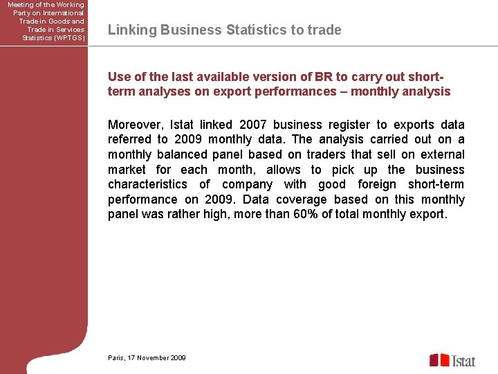 Meeting of the Working Party on International Trade in Goods and Trade in Services