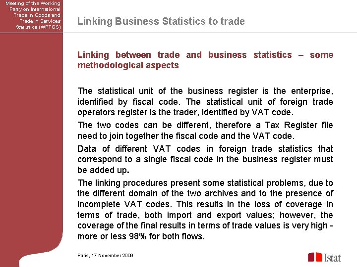 Meeting of the Working Party on International Trade in Goods and Trade in Services