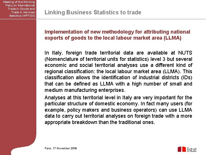 Meeting of the Working Party on International Trade in Goods and Trade in Services