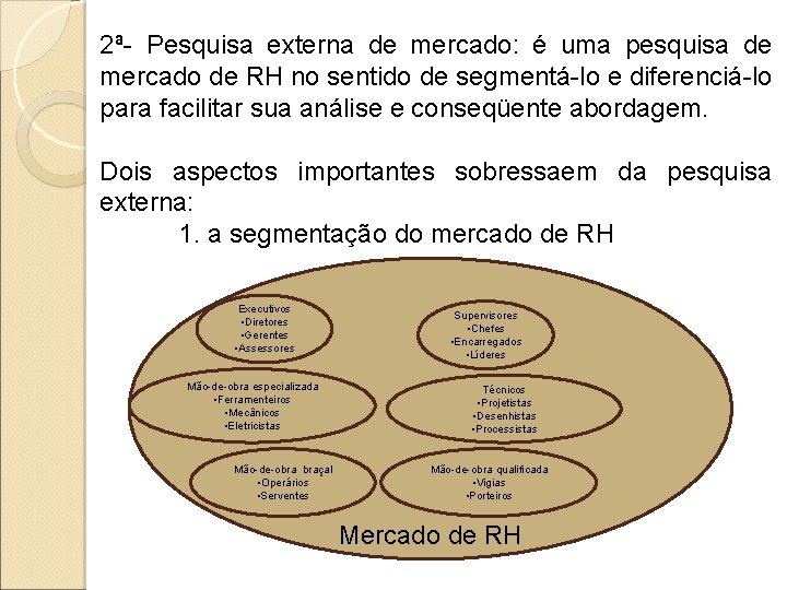 2ª- Pesquisa externa de mercado: é uma pesquisa de mercado de RH no sentido