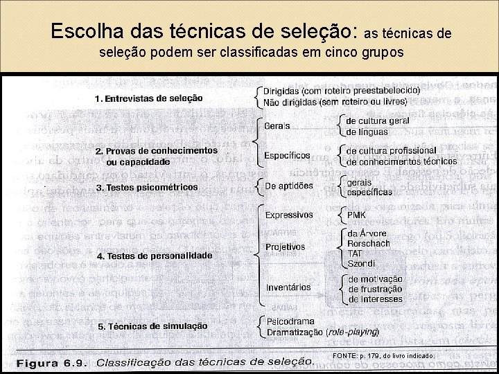 Escolha das técnicas de seleção: as técnicas de seleção podem ser classificadas em cinco