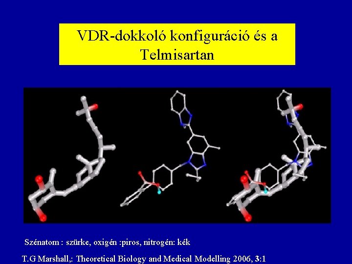 VDR-dokkoló konfiguráció és a Telmisartan Szénatom : szürke, oxigén : piros, nitrogén: kék T.