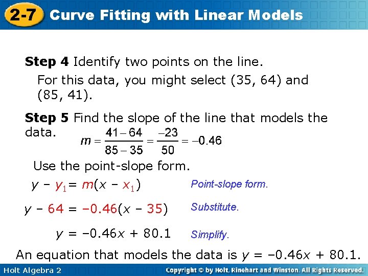 2 -7 Curve Fitting with Linear Models Step 4 Identify two points on the