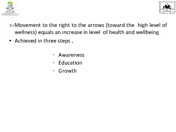  Movement to the right to the arrows (toward the high level of wellness)