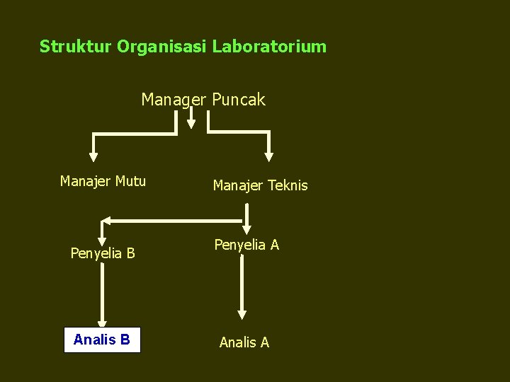 Struktur Organisasi Laboratorium Manager Puncak Manajer Mutu Penyelia B Analis B Manajer Teknis Penyelia