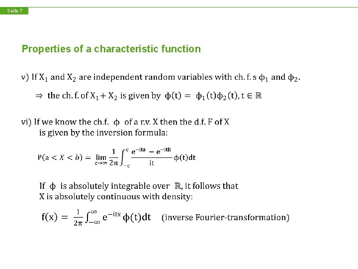 Seite 7 Properties of a characteristic function 