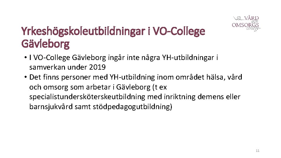 Yrkeshögskoleutbildningar i VO-College Gävleborg • I VO-College Gävleborg ingår inte några YH-utbildningar i samverkan