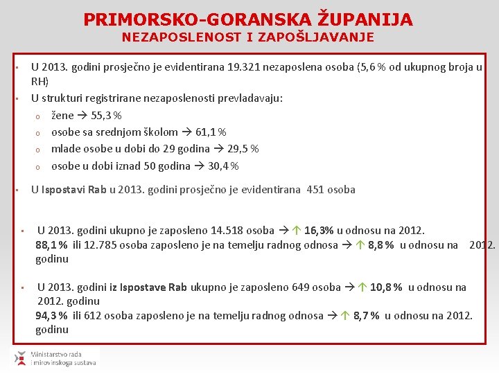 PRIMORSKO-GORANSKA ŽUPANIJA NEZAPOSLENOST I ZAPOŠLJAVANJE U 2013. godini prosječno je evidentirana 19. 321 nezaposlena