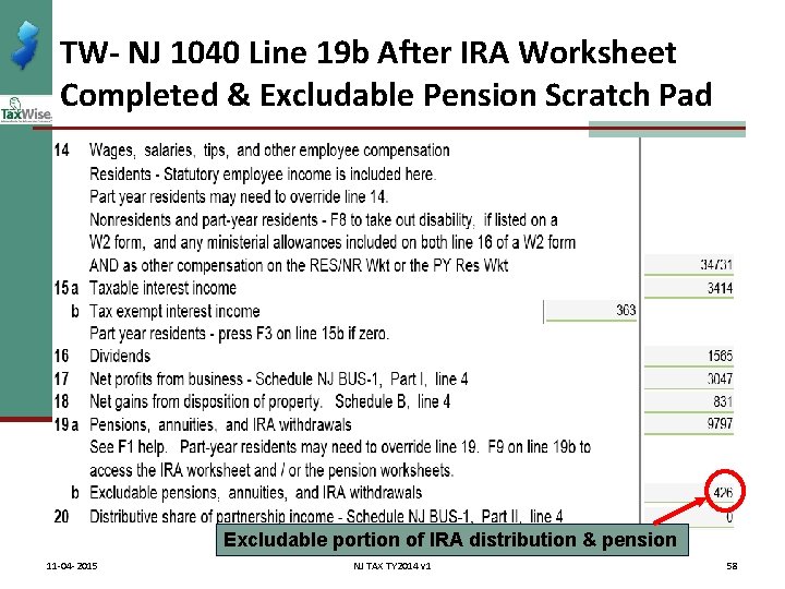 TW- NJ 1040 Line 19 b After IRA Worksheet Completed & Excludable Pension Scratch