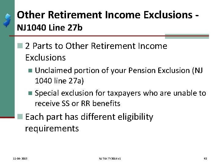 Other Retirement Income Exclusions NJ 1040 Line 27 b n 2 Parts to Other