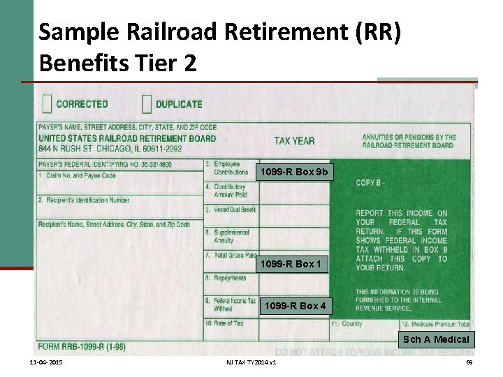 Sample Railroad Retirement (RR) Benefits Tier 2 1099 -R Box 9 b 1099 -R