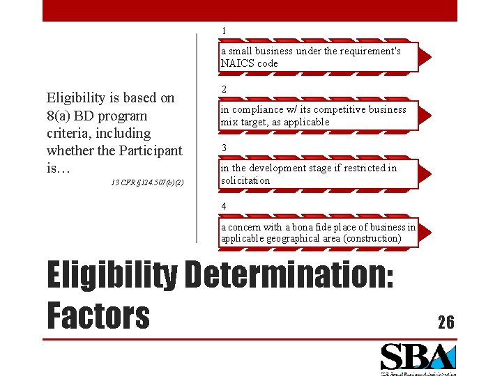 1 a small business under the requirement's NAICS code Eligibility is based on 8(a)