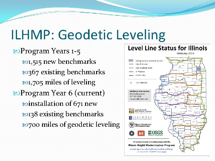 ILHMP: Geodetic Leveling Program Years 1 -5 1, 515 new benchmarks 367 existing benchmarks