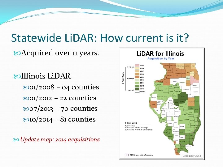 Statewide Li. DAR: How current is it? Acquired over 11 years. Illinois Li. DAR