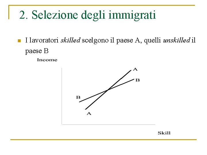 2. Selezione degli immigrati n I lavoratori skilled scelgono il paese A, quelli unskilled