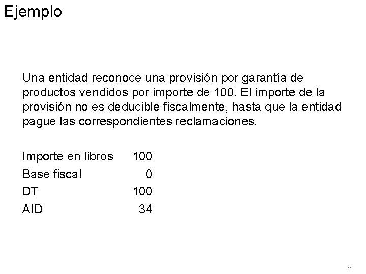 Ejemplo Una entidad reconoce una provisión por garantía de productos vendidos por importe de