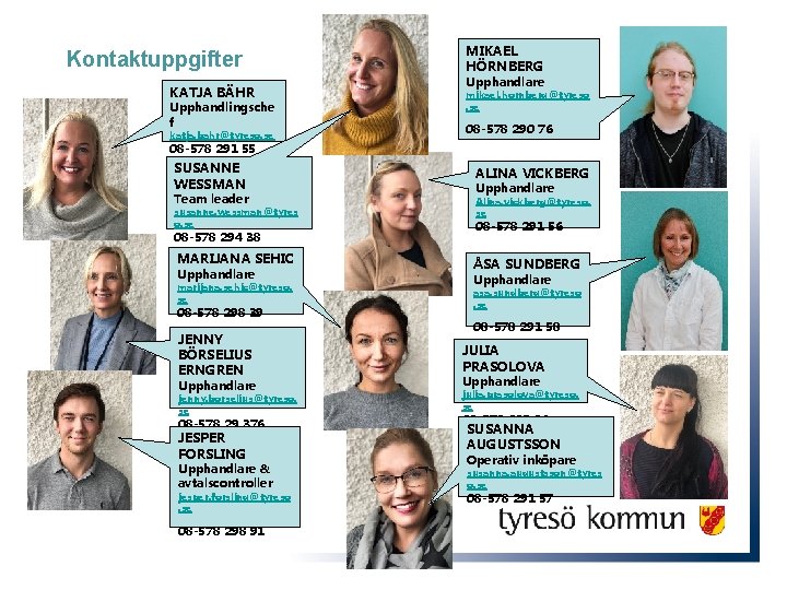 Kontaktuppgifter KATJA BÄHR Upphandlingsche f katja. bahr@tyreso. se MIKAEL HÖRNBERG Upphandlare mikael. hornberg@tyreso. se