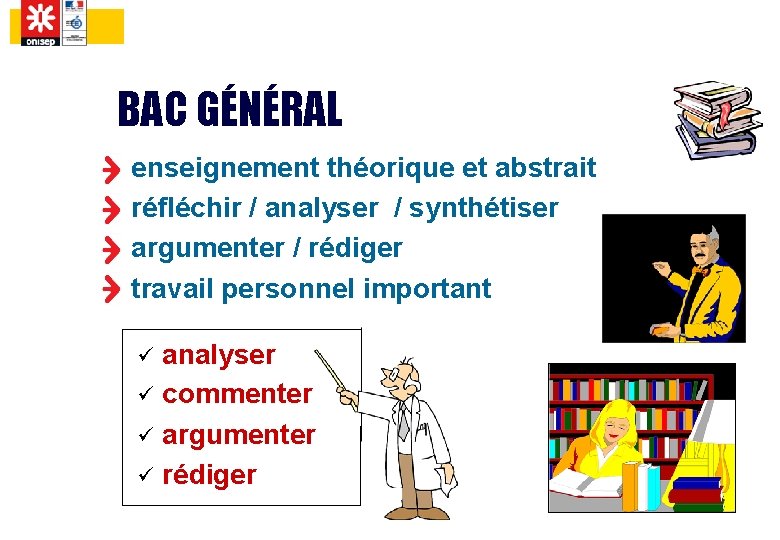 BAC GÉNÉRAL enseignement théorique et abstrait réfléchir / analyser / synthétiser argumenter / rédiger