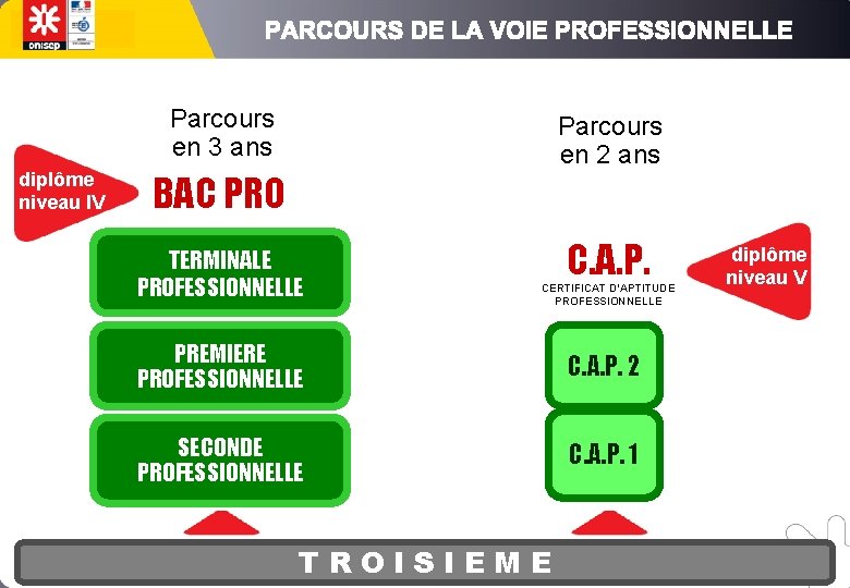 Parcours en 3 ans diplôme niveau IV Parcours en 2 ans BAC PRO TERMINALE