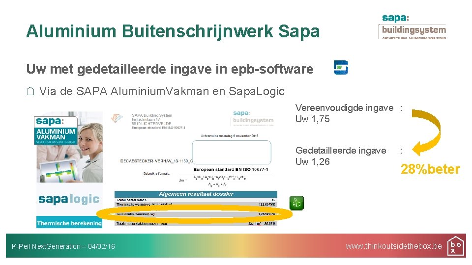 Aluminium Buitenschrijnwerk Sapa Uw met gedetailleerde ingave in epb-software Via de SAPA Aluminium. Vakman