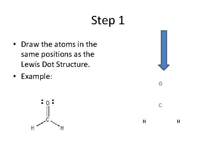 Step 1 • Draw the atoms in the same positions as the Lewis Dot Step 1 • Draw the atoms in the same positions as the Lewis Dot