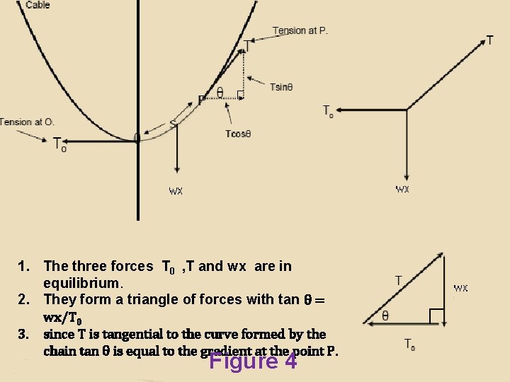 1. The three forces T 0 , T and wx are in equilibrium. 2.