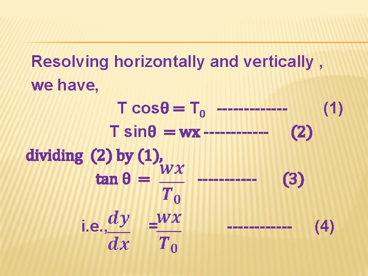 Resolving horizontally and vertically , we have, T cosθ = T 0 ------(1) T