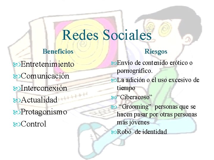 Redes Sociales Beneficios Entretenimiento Comunicación Interconexión Actualidad Protagonismo Control Riesgos Envío de contenido erótico