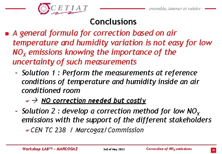 Conclusions n A general formula for correction based on air temperature and humidity variation