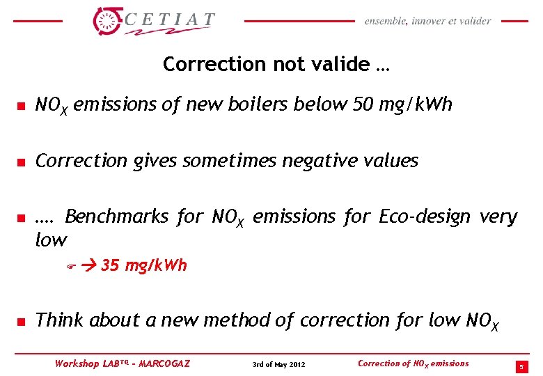 Correction not valide … n NOX emissions of new boilers below 50 mg/k. Wh