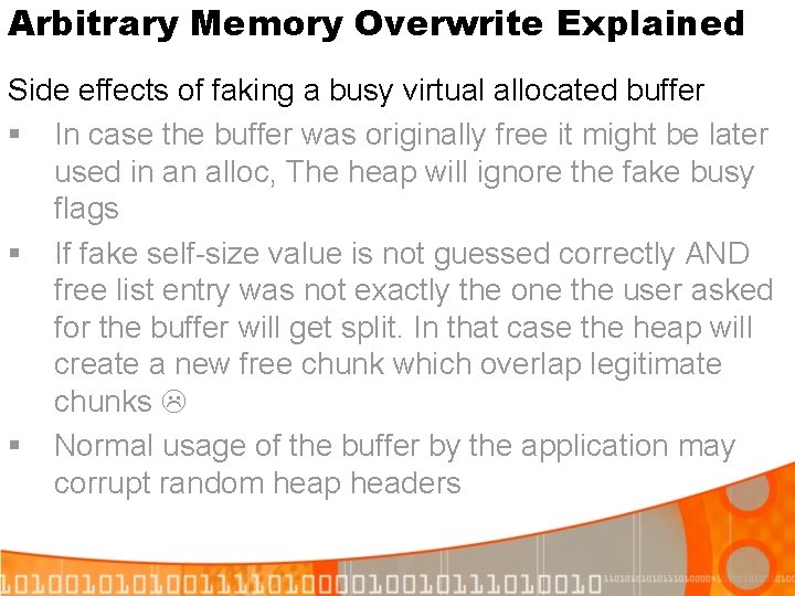 Arbitrary Memory Overwrite Explained Side effects of faking a busy virtual allocated buffer §