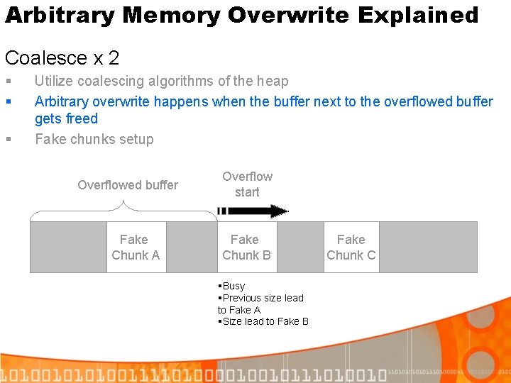 Arbitrary Memory Overwrite Explained Coalesce x 2 § § § Utilize coalescing algorithms of