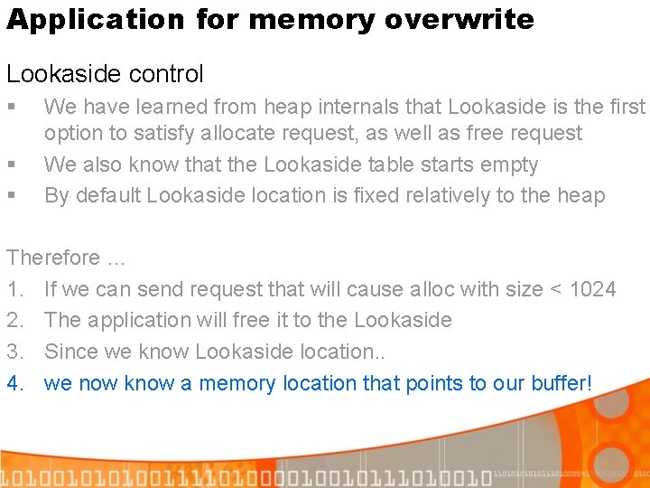 Application for memory overwrite Lookaside control § § § We have learned from heap