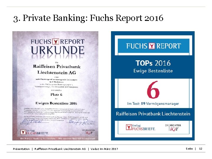3. Private Banking: Fuchs Report 2016 Präsentation | Raiffeisen Privatbank Liechtenstein AG | Vaduz