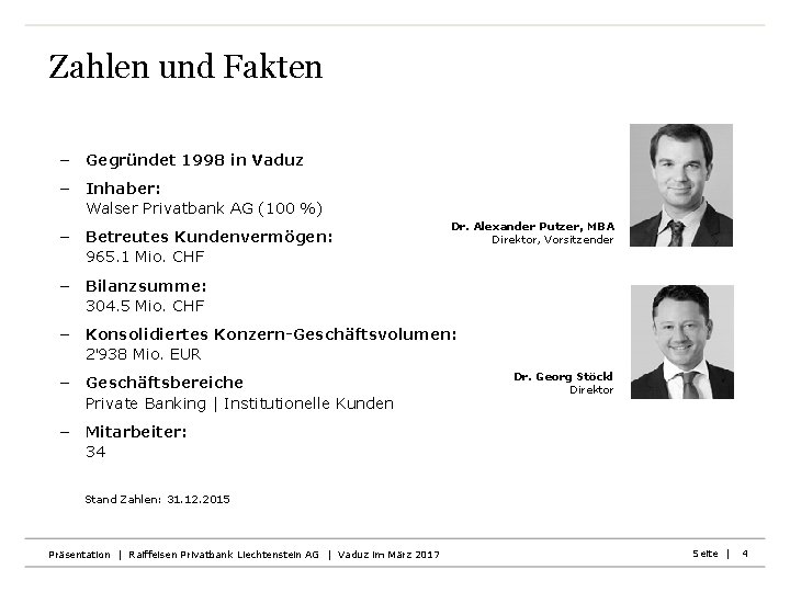 Zahlen und Fakten - Gegründet 1998 in Vaduz - Inhaber: Walser Privatbank AG (100