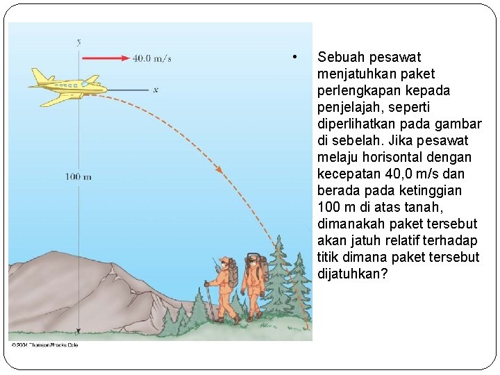  • Sebuah pesawat menjatuhkan paket perlengkapan kepada penjelajah, seperti diperlihatkan pada gambar di