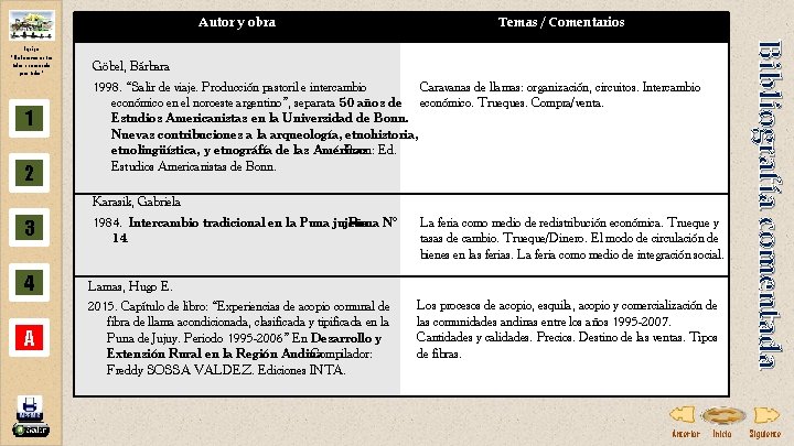 Autor y obra 1 2 Göbel, Bárbara 1998. “Salir de viaje. Producción pastoril e