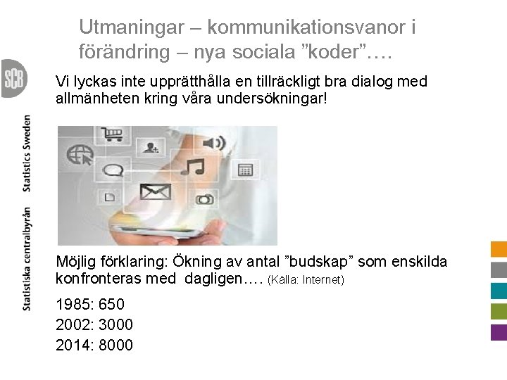 Utmaningar – kommunikationsvanor i förändring – nya sociala ”koder”…. Vi lyckas inte upprätthålla en