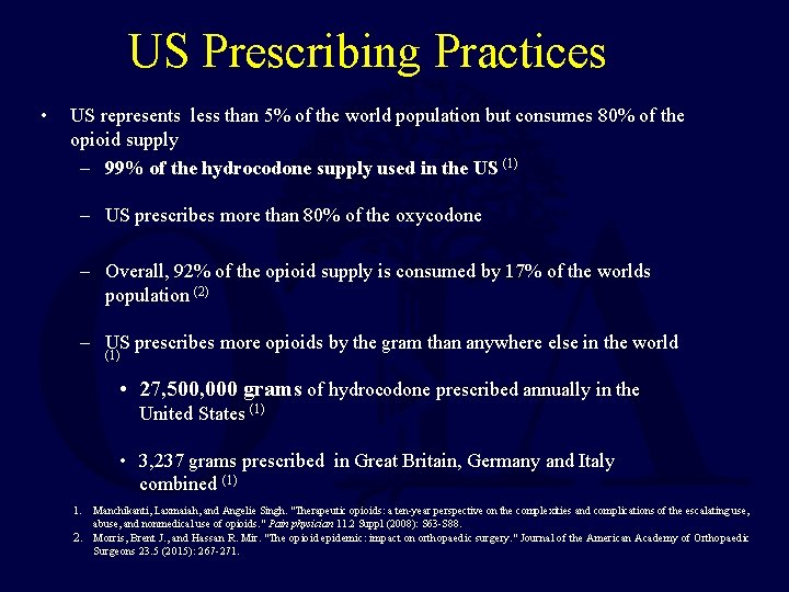 US Prescribing Practices • US represents less than 5% of the world population but