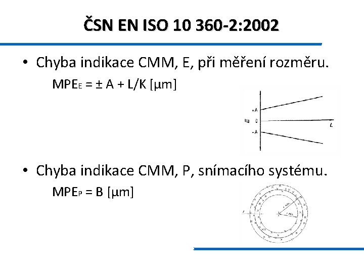 ČSN EN ISO 10 360 -2: 2002 • Chyba indikace CMM, E, při měření