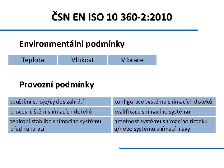 ČSN EN ISO 10 360 -2: 2010 Environmentální podmínky Teplota Vlhkost Vibrace Provozní podmínky