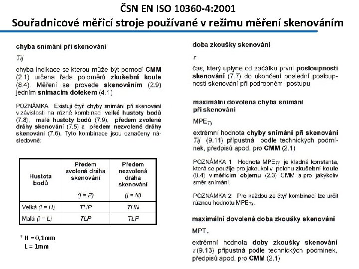 ČSN EN ISO 10360 -4: 2001 Souřadnicové měřicí stroje používané v režimu měření skenováním