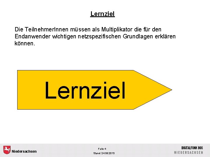 Lernziel Die Teilnehmer. Innen müssen als Multiplikator die für den Endanwender wichtigen netzspezifischen Grundlagen